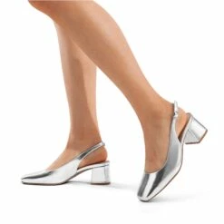 Slingback Chunky Square Toe Pumps SILVER -DREAM PAIRS Sales 0144 silver206