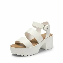 Buckle Strap Chunky Platform Sandals WHITE 10 Buckle Strap Chunky Platform Sandals WHITE -DREAM PAIRS Sales 0144 白色 1