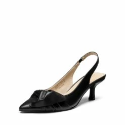 Bowknot Slingback Pointed Toe Kitten Heel Pumps BLACK PU -DREAM PAIRS Sales 0146 黑1
