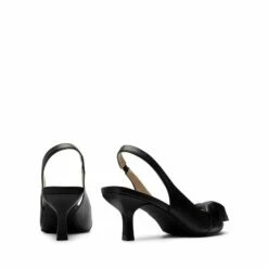 Bowknot Slingback Pointed Toe Kitten Heel Pumps BLACK PU -DREAM PAIRS Sales 0146 黑2