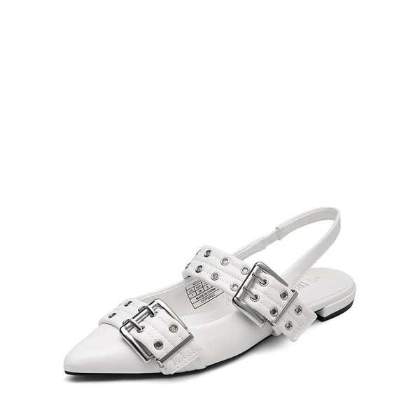 Buckle Straps Slingback Flats WHITE 3 Buckle Straps Slingback Flats WHITE