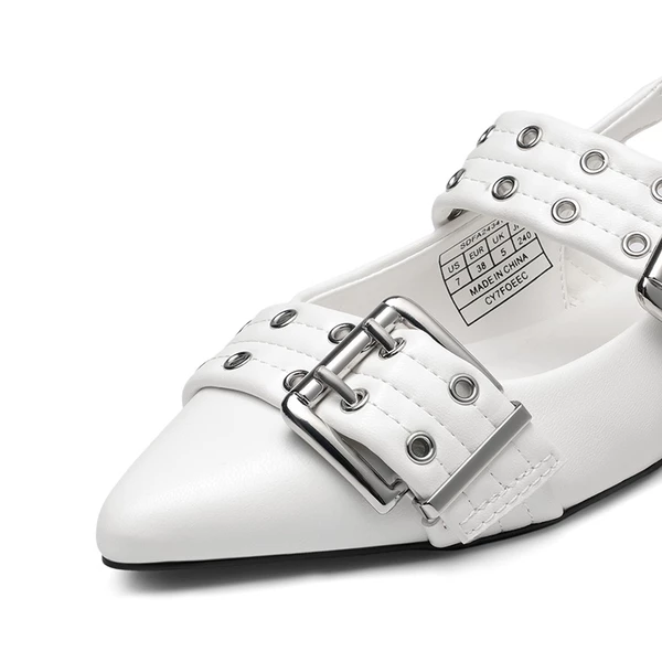 Buckle Straps Slingback Flats WHITE 6 Buckle Straps Slingback Flats WHITE - Image 4