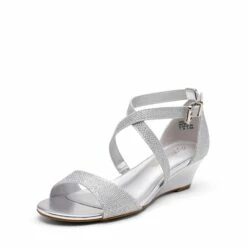Wide Width Open Toe Low Wedge Sandals SILVER -DREAM PAIRS Sales 0202 1