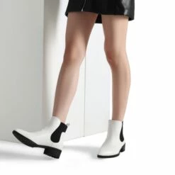 Pointed Toe Chelsea Platform Boots WHITE