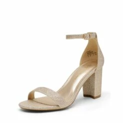 Wide Width Open Toe Pump Chunky Heel Sandals GOLD-GLITTER