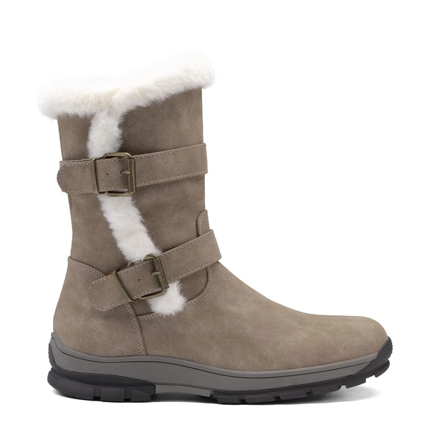 Black Leather Mid Calf Snow Boots KHAKI 8 Black Leather Mid Calf Snow Boots KHAKI - Image 6