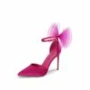 Silky Pointed Toe Bow Stiletto Heel Pumps HOT PINK -DREAM PAIRS Sales 0228 HOT PINK 1