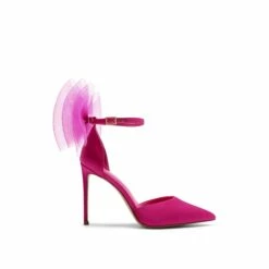 Silky Pointed Toe Bow Stiletto Heel Pumps HOT PINK -DREAM PAIRS Sales 0228 HOT PINK 2