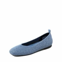 Women's Knitted Square Toe Flats DENIM BLUE -DREAM PAIRS Sales 0234 蓝1