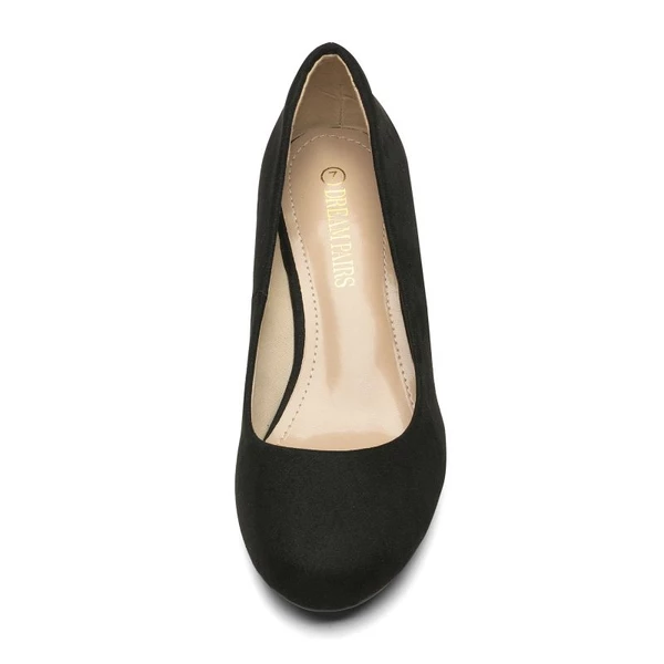 Wide Width Comfy Round Toe Low Heel Pumps BLACK-SUEDE 3 Wide Width Comfy Round Toe Low Heel Pumps BLACK-SUEDE