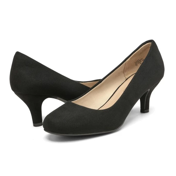 Wide Width Comfy Round Toe Low Heel Pumps BLACK-SUEDE 4 Wide Width Comfy Round Toe Low Heel Pumps BLACK-SUEDE - Image 2