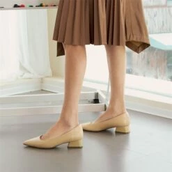 [Stand All Day Pumps] Adina Pointed Toe Low Heel Comfort Pumps NUDE PU -DREAM PAIRS Sales 0238 5