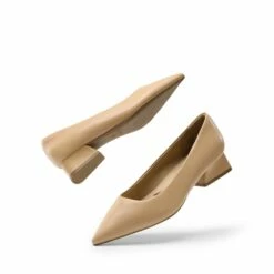 [Stand All Day Pumps] Adina Pointed Toe Low Heel Comfort Pumps NUDE PU -DREAM PAIRS Sales 0239 4