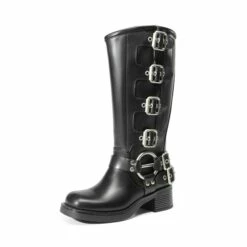 Buckle Straps Square Toe Moto Boots BLACK 13 Buckle Straps Square Toe Moto Boots BLACK -DREAM PAIRS Sales 0239 BLACK1