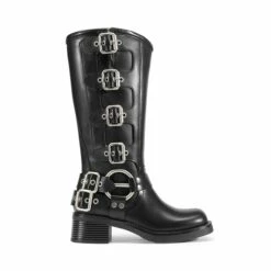 Buckle Straps Square Toe Moto Boots BLACK 11 Buckle Straps Square Toe Moto Boots BLACK -DREAM PAIRS Sales 0239 BLACK2