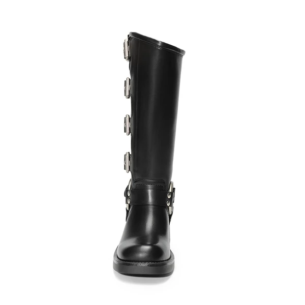 Buckle Straps Square Toe Moto Boots BLACK 6 Buckle Straps Square Toe Moto Boots BLACK - Image 4