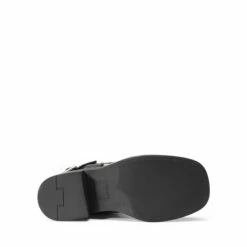 Buckle Straps Square Toe Moto Boots BLACK