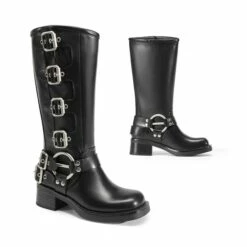 Buckle Straps Square Toe Moto Boots BLACK 15 Buckle Straps Square Toe Moto Boots BLACK -DREAM PAIRS Sales 0239 BLACK7