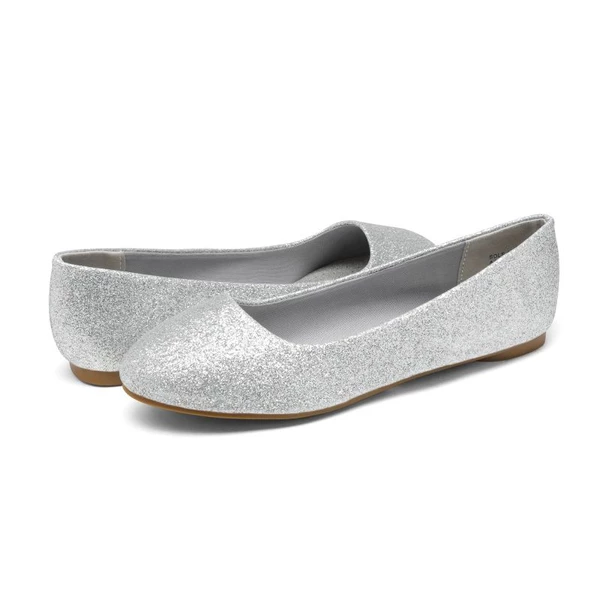 Wide Width Comfortable Ballerina Sparkly Flats SILVER-GLITTER 4 Wide Width Comfortable Ballerina Sparkly Flats SILVER-GLITTER - Image 2