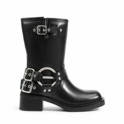 Buckle Straps Moto Boots BLACK