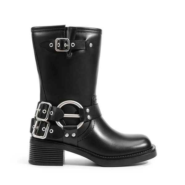 Buckle Straps Moto Boots BLACK 3 Buckle Straps Moto Boots BLACK