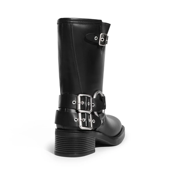 Buckle Straps Moto Boots BLACK 4 Buckle Straps Moto Boots BLACK - Image 2