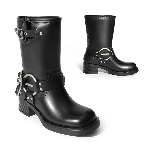 Buckle Straps Moto Boots BLACK 5 Buckle Straps Moto Boots BLACK - Image 3