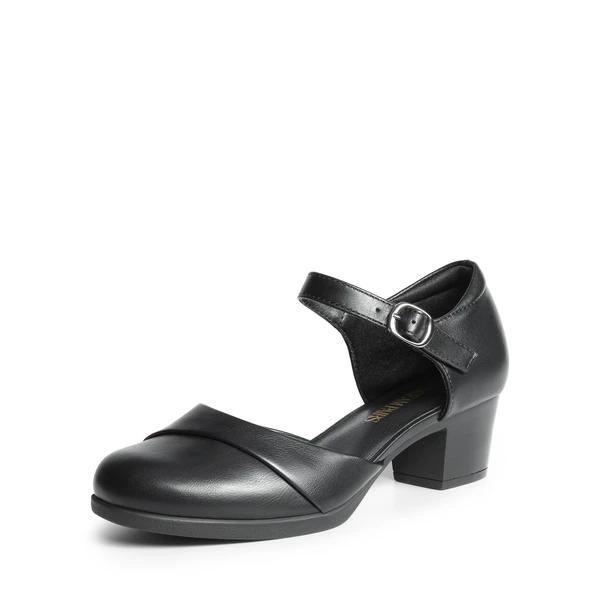 Comfortable Strap Low Block Heel Pumps BLACK 4 Comfortable Strap Low Block Heel Pumps BLACK - Image 2