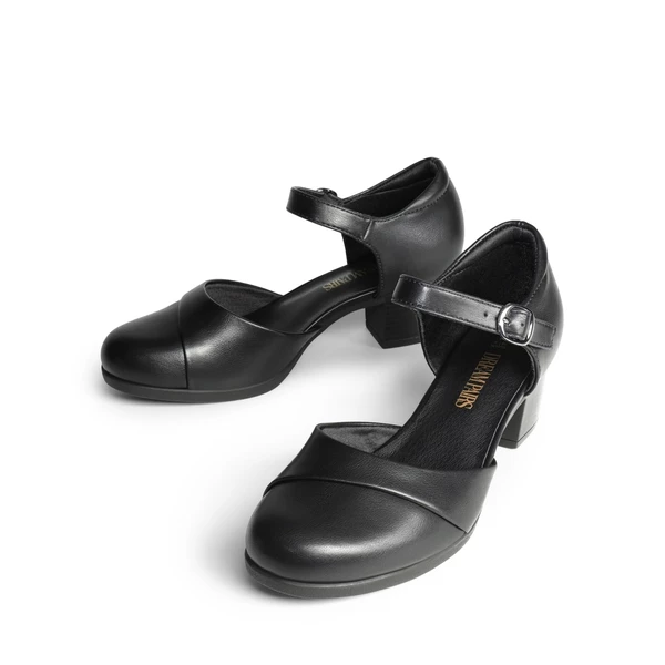 Comfortable Strap Low Block Heel Pumps BLACK 10 Comfortable Strap Low Block Heel Pumps BLACK - Image 8
