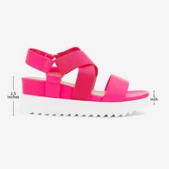 Front Page 40 Ankle Strap Platform Wedge Sandals NEON PINK