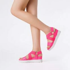 Ankle Strap Platform Wedge Sandals NEON PINK -DREAM PAIRS Sales 0252 Neon Pink 06