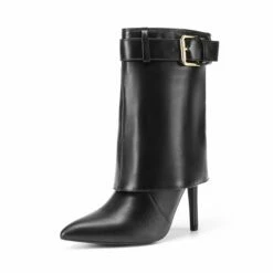 Denim Buckle Strap Stiletto Heel Boots BLACK 10 Denim Buckle Strap Stiletto Heel Boots BLACK -DREAM PAIRS Sales 0254 black1