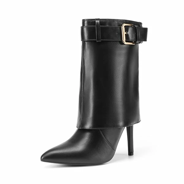 Denim Buckle Strap Stiletto Heel Boots BLACK 5 Denim Buckle Strap Stiletto Heel Boots BLACK - Image 3
