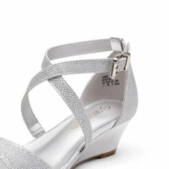 Wide Width Open Toe Low Wedge Sandals SILVER