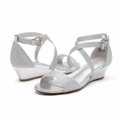 Wide Width Open Toe Low Wedge Sandals SILVER -DREAM PAIRS Sales 0255 35