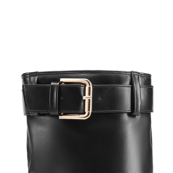 Denim Buckle Strap Stiletto Heel Boots BLACK 7 Denim Buckle Strap Stiletto Heel Boots BLACK - Image 5