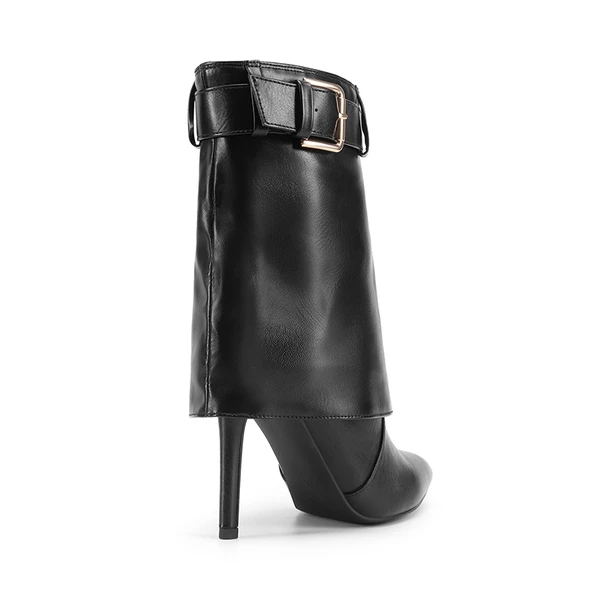 Denim Buckle Strap Stiletto Heel Boots BLACK 4 Denim Buckle Strap Stiletto Heel Boots BLACK - Image 2