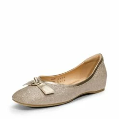 Square Toe Low Wedge Bow Flats GOLD GLITTER -DREAM PAIRS Sales 0301 GOLD