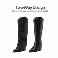 Two-Way Wear Denim Cuff Knee High Boots DENIM BLACK 14 Two-Way Wear Denim Cuff Knee High Boots DENIM BLACK -DREAM PAIRS Sales 0302 BLACK5