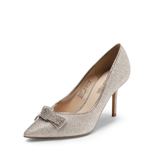 Rhinestone Bowknot Stiletto Heel Pumps GOLD GLITTER 7 Rhinestone Bowknot Stiletto Heel Pumps GOLD GLITTER - Image 5