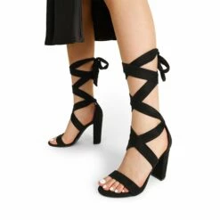 Lace Up Chunky Block Heel Sandals BLACK-SUEDE -DREAM PAIRS Sales 0313 BLACK SUEDE6