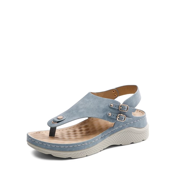 Massage Footbed T-strap Comfortable Sandals BLUE 3 Massage Footbed T-strap Comfortable Sandals BLUE