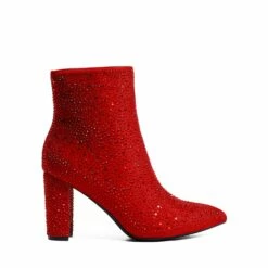 Rhinestone Chunky Heel Ankle Boots RED -DREAM PAIRS Sales 0313 Rhinestone Red 2