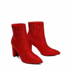 Rhinestone Chunky Heel Ankle Boots RED -DREAM PAIRS Sales 0313 Rhinestone Red 5