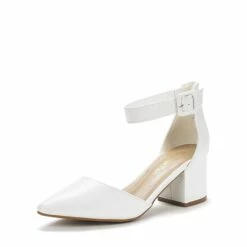 Wide Width Ankle Strap Chunky Low Heel Pumps WHITE PU 10 Wide Width Ankle Strap Chunky Low Heel Pumps WHITE PU -DREAM PAIRS Sales 0317 White Pu 01
