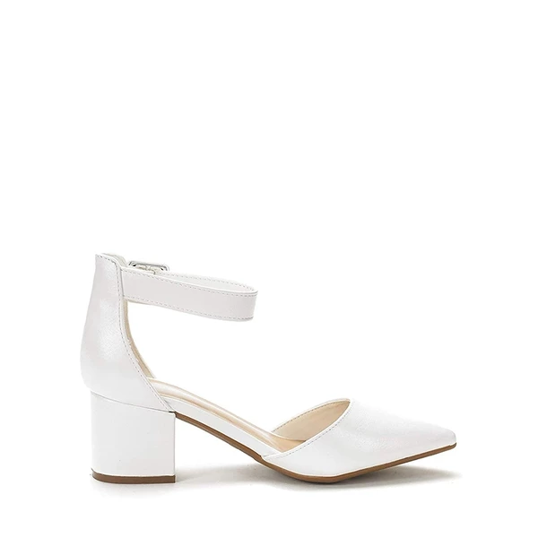 Wide Width Ankle Strap Chunky Low Heel Pumps WHITE PU 5 Wide Width Ankle Strap Chunky Low Heel Pumps WHITE PU - Image 3
