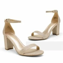 Wide Width Open Toe Pump Chunky Heel Sandals GOLD-GLITTER -DREAM PAIRS Sales 0320 4