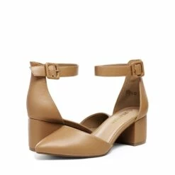 Annee Pointed Toe Low Chunky Heels Pump Shoes NUDE PU 10 Annee Pointed Toe Low Chunky Heels Pump Shoes NUDE PU -DREAM PAIRS Sales 0325 Nude Pu 5