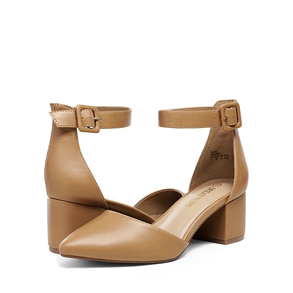 Annee Pointed Toe Low Chunky Heels Pump Shoes NUDE PU 5 Annee Pointed Toe Low Chunky Heels Pump Shoes NUDE PU - Image 3