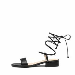 Strappy Lace Up Low Heel Sandals BLACK